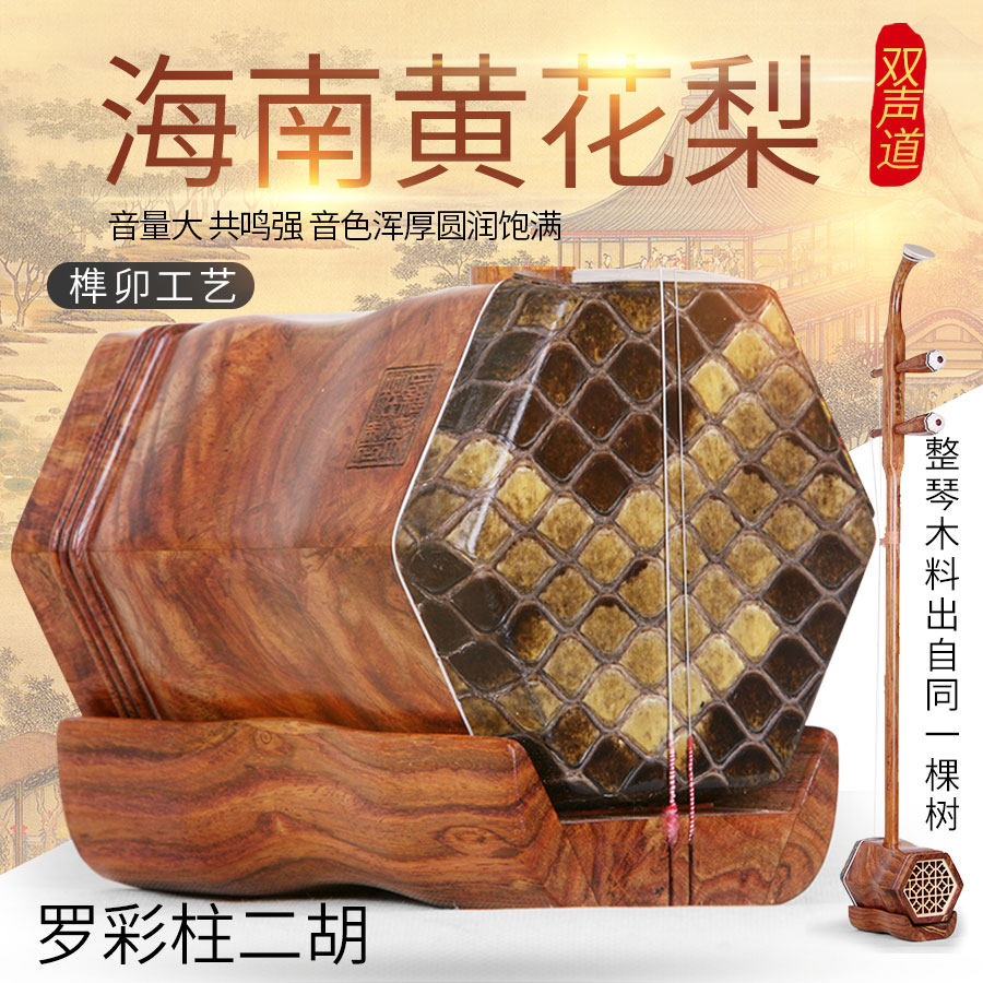 双声道浑厚大音量海南黄花梨罗彩柱二胡乐器厂家直销专业演奏收藏