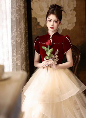 敬酒服新娘2025新款结婚冬天红色新中式订婚晚礼服裙高级感女冬季