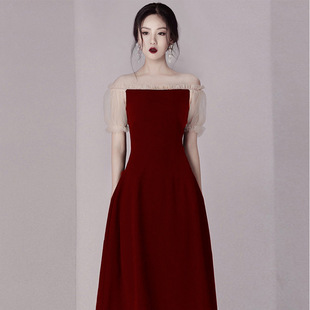 结婚敬酒服2026秋冬季新款平时可穿气质订婚回门晚礼服红色连衣裙