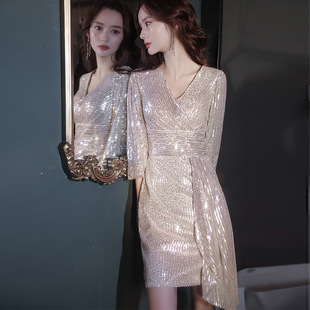 小个子晚礼服女2025秋冬新款生日宴会名媛气质主持人短款平时可穿