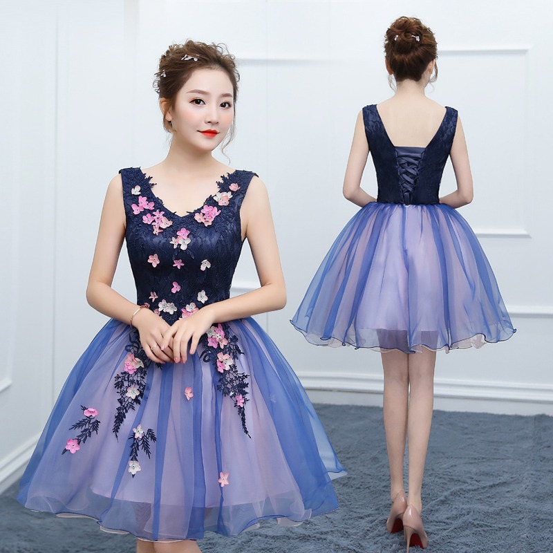 晚礼服2025新款彩纱蓬蓬裙短款伴娘服小礼服主持人演出服显瘦女