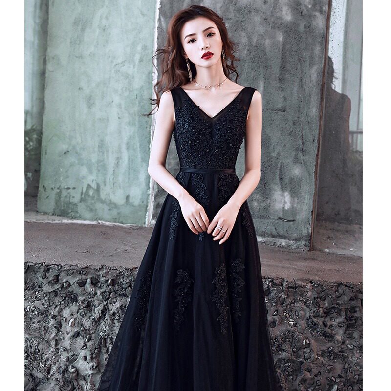 黑色晚礼服高级感女小众轻奢高端宴会气质长款生日晚会连衣裙春季图片