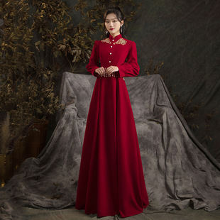 新娘敬酒服大码胖mm回门2025新款长袖高腰孕妇订婚宴会晚礼服