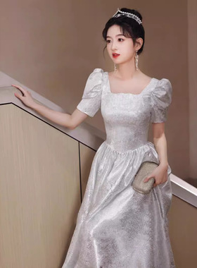 晚礼服裙女2025新款时尚气质灰色高三毕业典礼成人礼女孩高中生冬