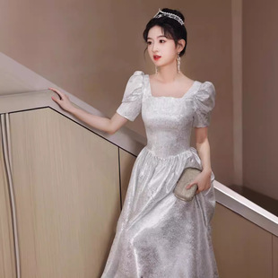 晚礼服裙女2025新款时尚气质灰色高三毕业典礼成人礼女孩高中生冬