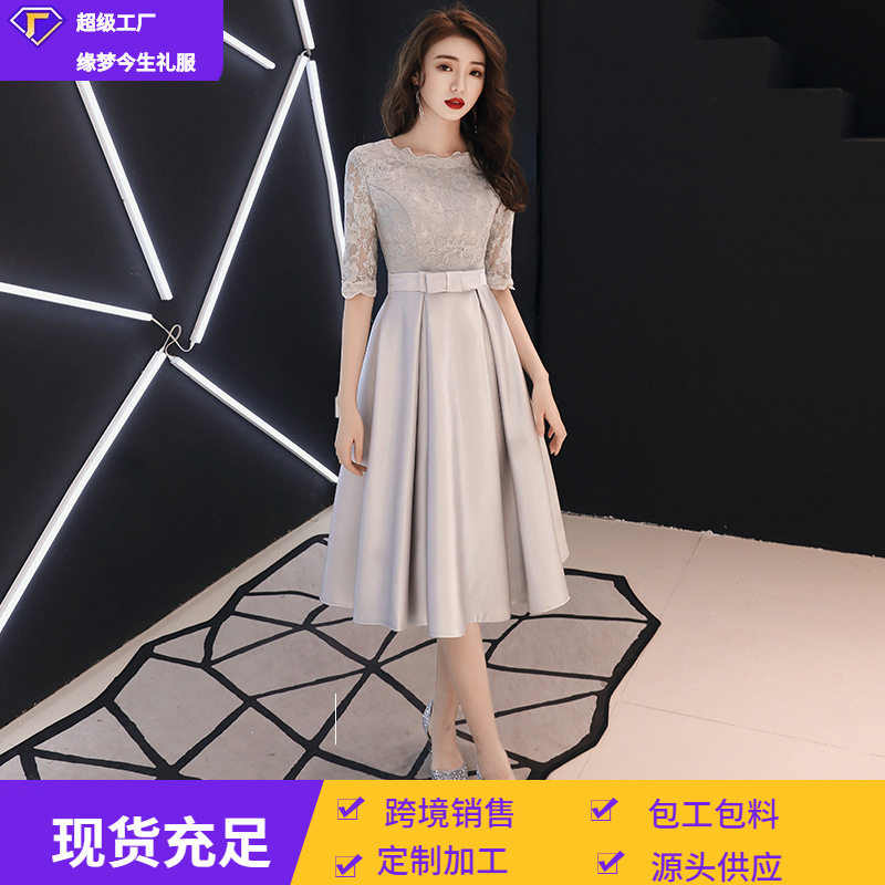 伴娘服中长款2026新款春季韩版灰色伴娘团礼服姐妹裙显瘦连衣裙女