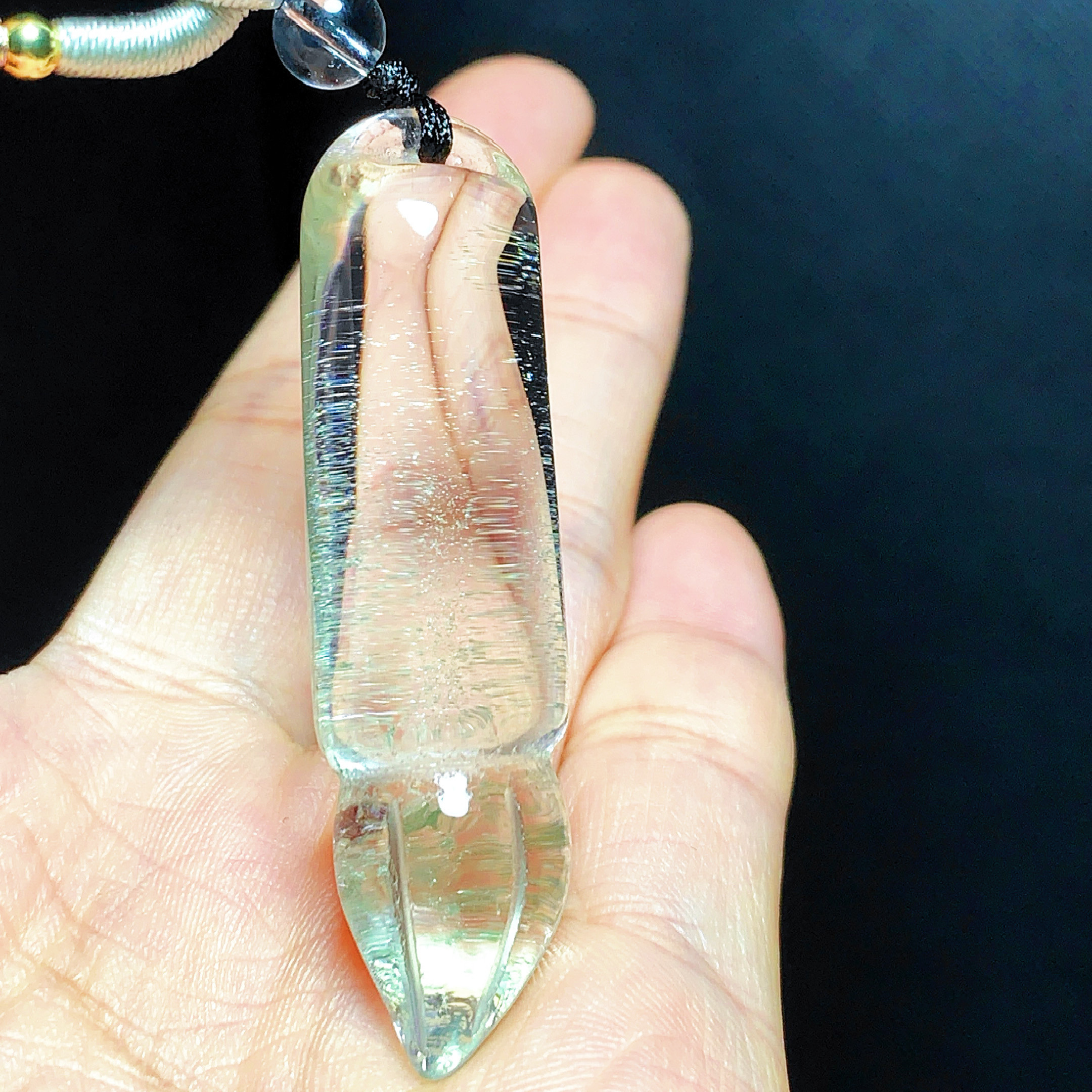 天然绿幽灵毛笔水晶吊坠男女款项链雕刻文昌笔吊坠毛衣链学生礼物