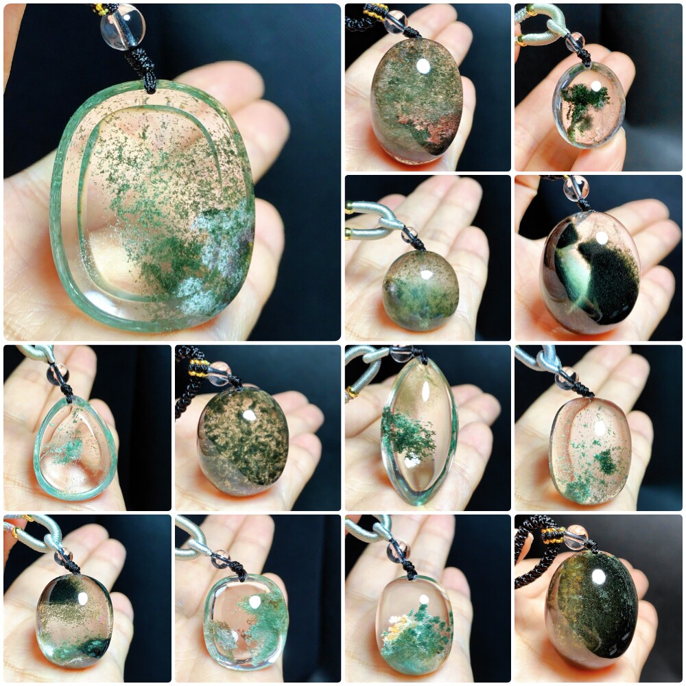 东海水晶天然绿幽灵蛋面吊坠项链