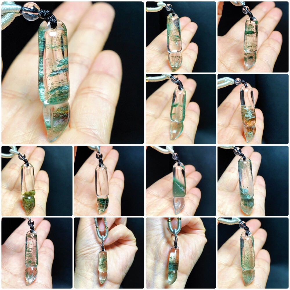 天然绿幽灵雕刻毛笔吊坠挂件