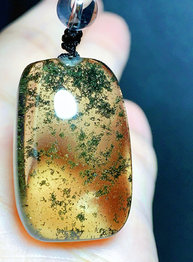 东海水晶天然绿幽灵无事牌吊坠男女款项链坠简约时尚百搭节日礼物