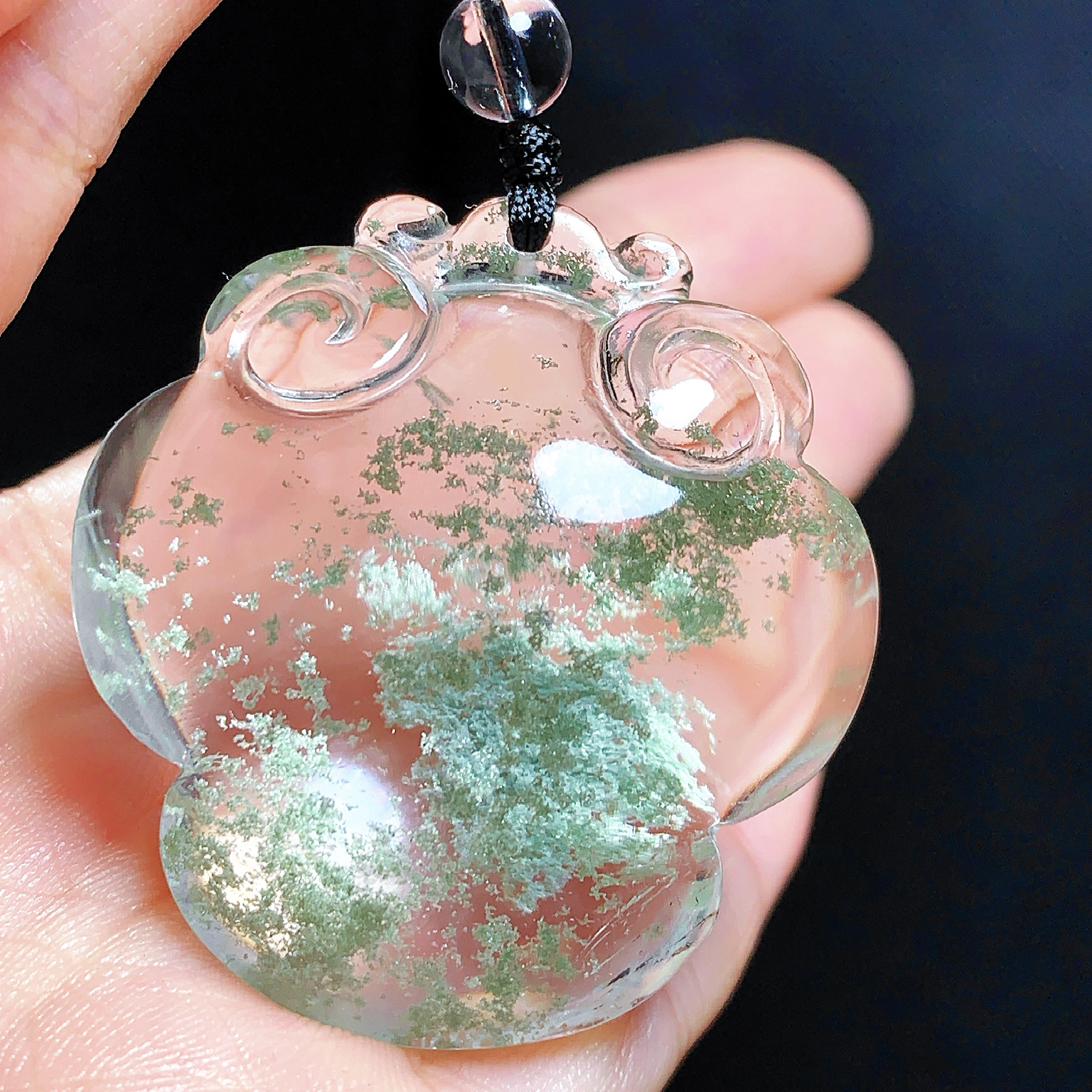 东海水晶天然雕如意绿幽灵吊坠男女款项链百搭吊坠节日礼物毛衣链