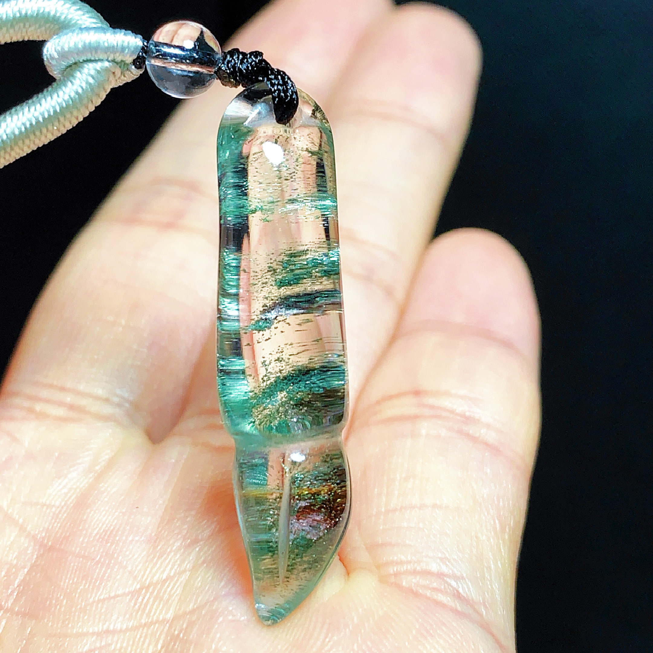 天然绿幽灵毛笔水晶吊坠男女款项链雕刻文昌笔吊坠毛衣链学生礼物