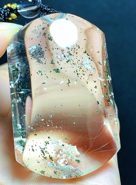 东海水晶天然绿幽灵无事牌吊坠男女款项链坠简约时尚百搭节日礼物