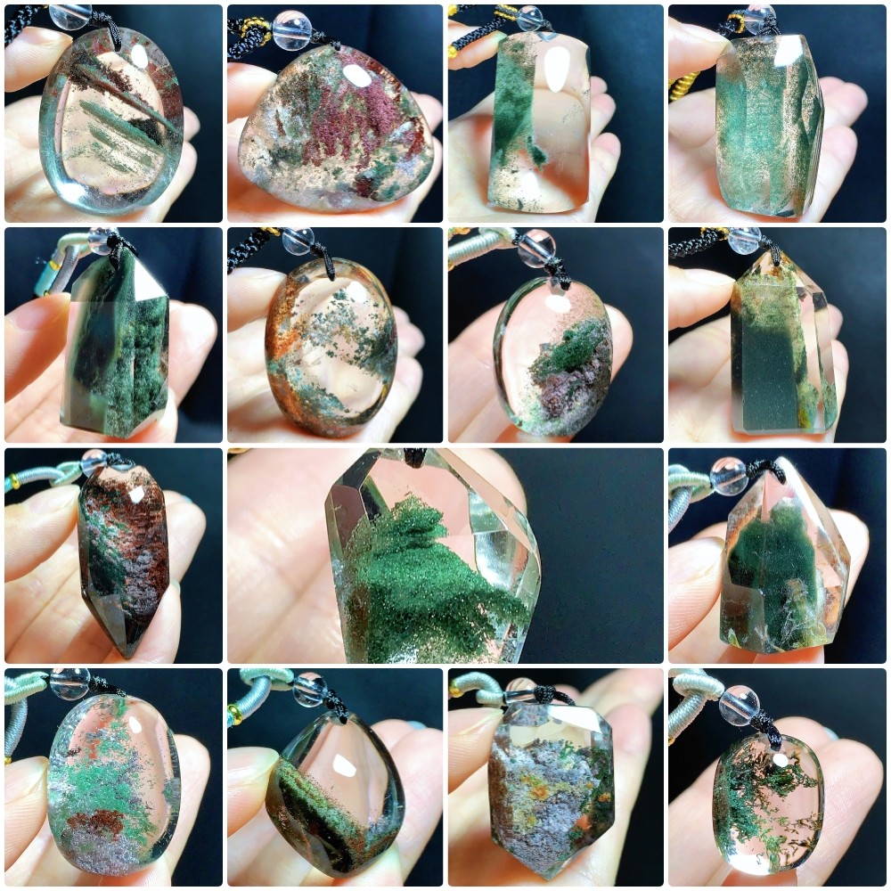 天然绿幽灵原石随形吊坠男女款