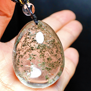 东海水晶天然绿幽灵吊坠男女款水滴项链时尚百搭吊坠节日礼物挂坠
