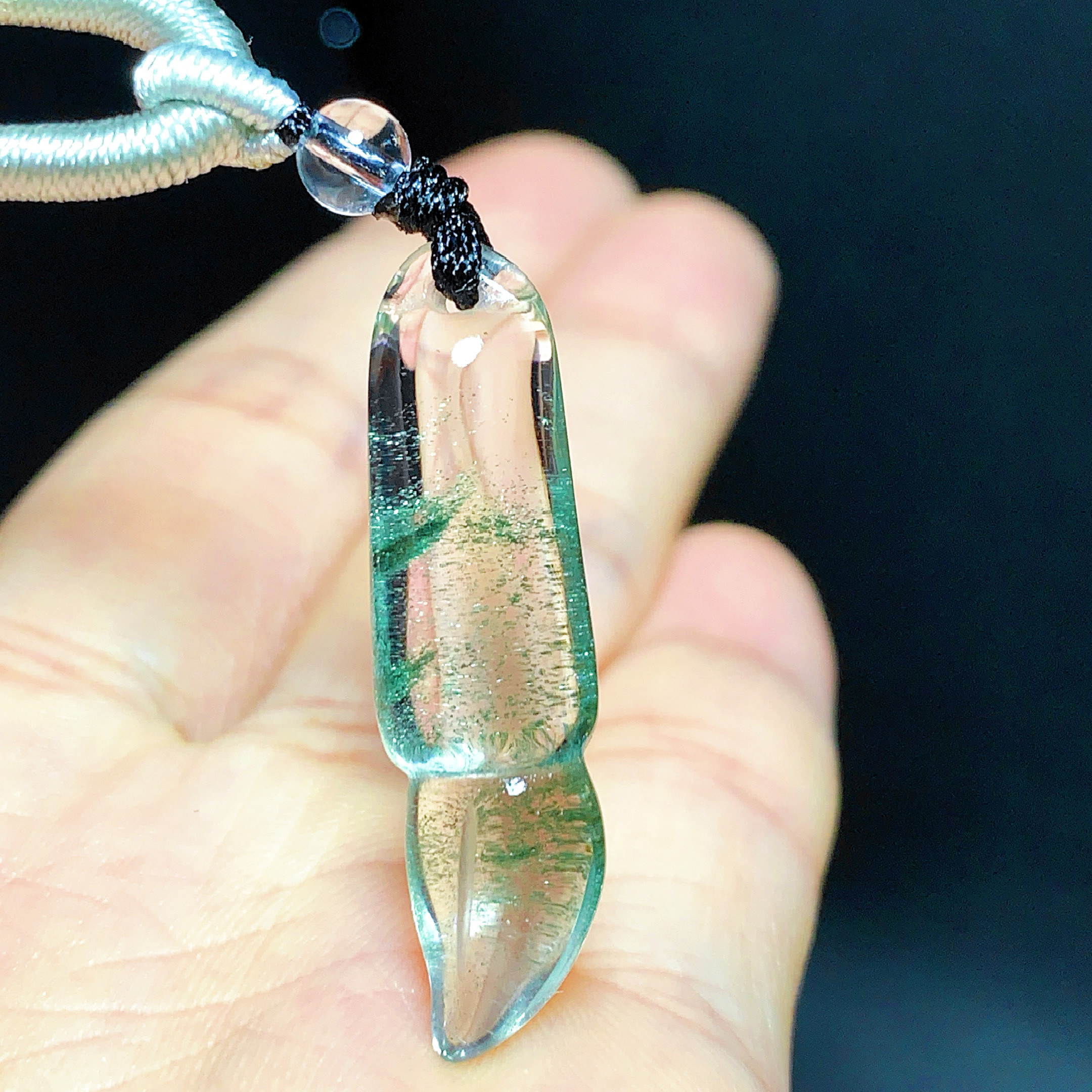 天然绿幽灵毛笔水晶吊坠男女款项链雕刻文昌笔吊坠毛衣链学生礼物