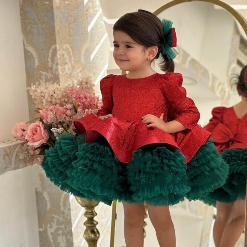 女童礼服2025新款儿童生日舞会圣诞派对礼服公主裙女宝长袖蓬蓬裙