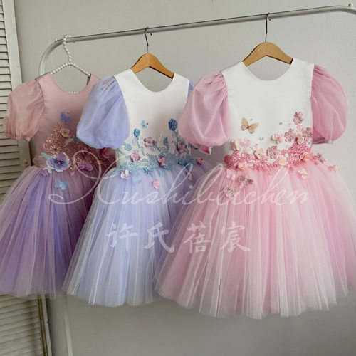 六一儿童节礼服装花朵简约设计女童跨境网纱公主裙princess dress