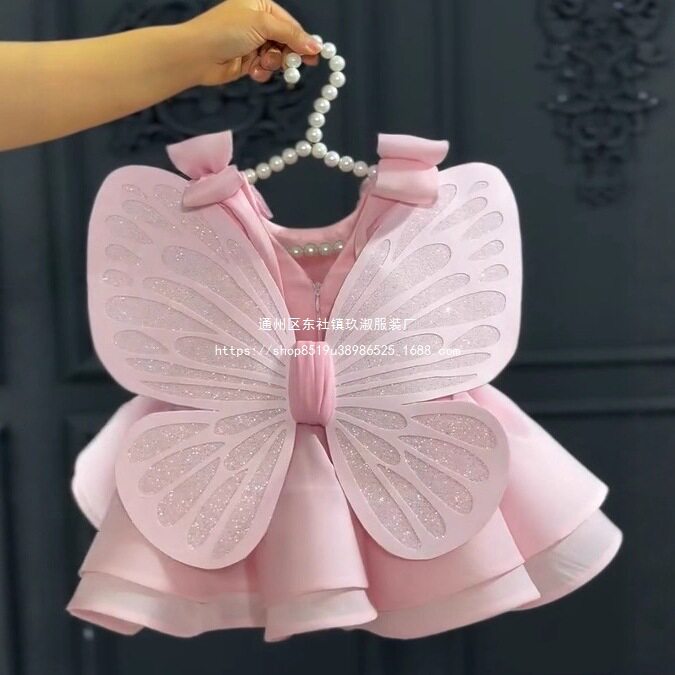 Children Dress女宝宝洋气可爱礼服粉色新款中小童周岁儿童公主裙