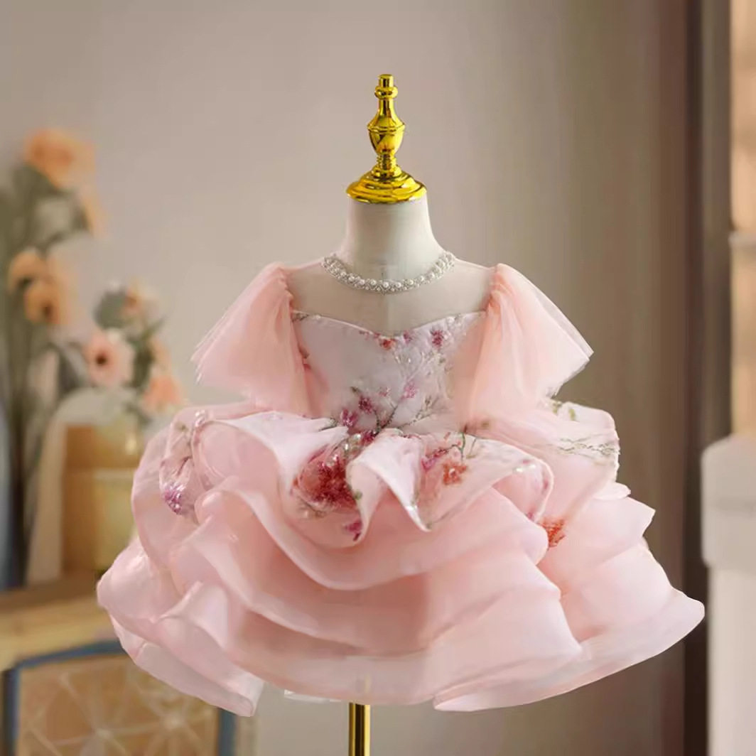 儿童公主裙轻奢小众生日花童蓬蓬裙女童主持人钢琴演奏晚礼服