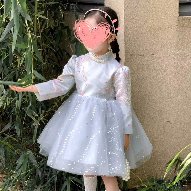 长袖儿童小礼服周岁女宝生日蓬蓬公主裙幼儿园主持人钢琴比赛