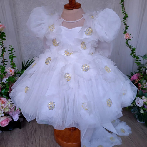 女童泡泡袖公主裙白色网纱裙六一儿童节礼服princess dress