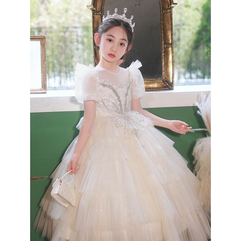 儿童礼服公主裙钢琴演奏演出表演服主持人女童生日比赛香槟色