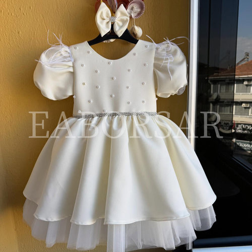 泡泡袖公主裙女童2026新款白色钉珠宝宝一周岁礼服princess dress
