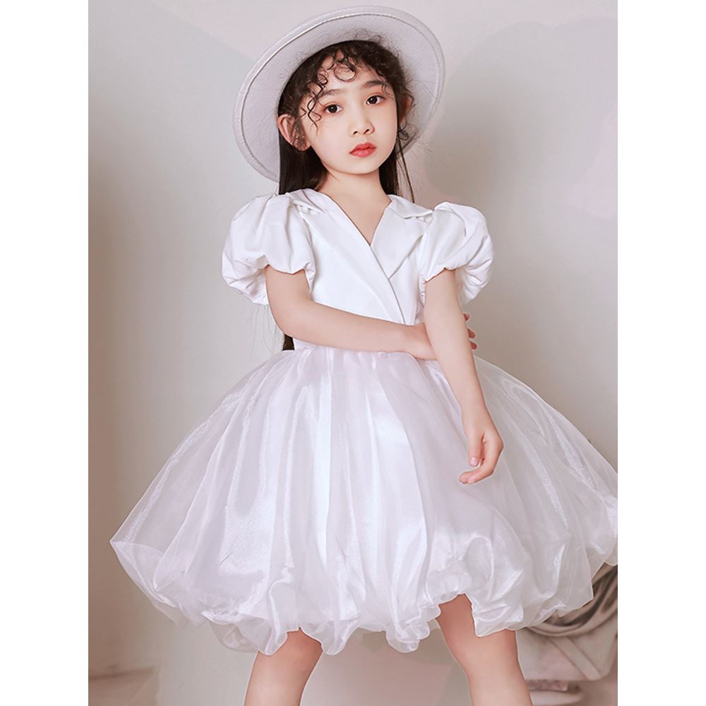 赫本风公主裙秋季新款女童晚礼服儿童甜美花童钢琴演奏白色童礼服