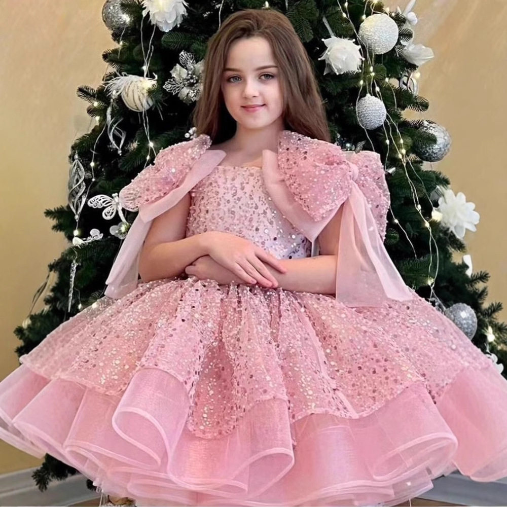 女童礼服生日派对大蝴蝶结蓬蓬裙2025新款时尚气质甜美亮片公主裙