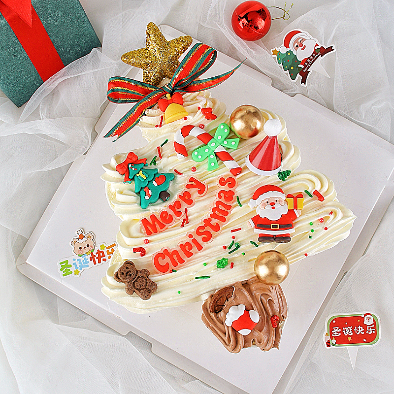 圣诞节蛋糕装饰老人雪人草圈