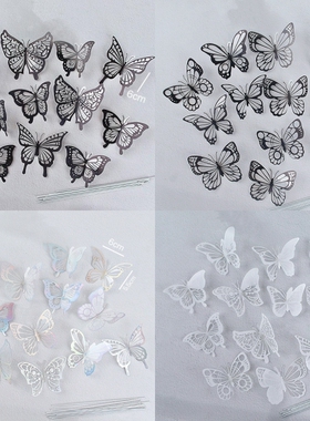 小红书简约唯美黑色系炫彩白色蝴蝶蛋糕装饰品女神生日情人节蛋糕