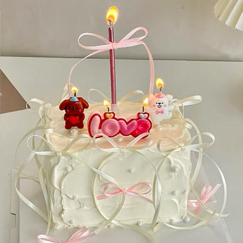 七夕情人节love蜡烛蛋糕装饰品抱爱心小狗小兔蜡烛情侣烘焙装扮