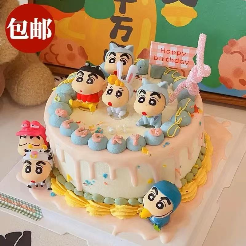 网红蜡笔小新蛋糕装饰摆件