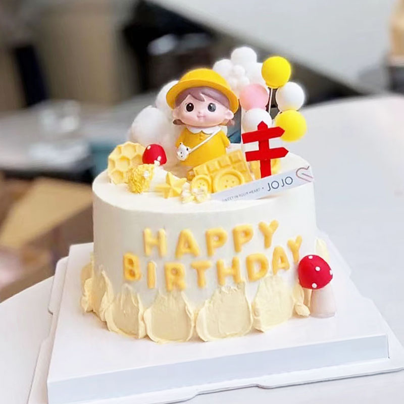 网红烘焙蛋糕装饰卡通黄色衣服背包黄帽子女孩摆件恐龙雨衣小男孩