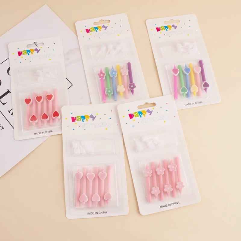 网红韩国ins风小蜡烛小花爱心 创意卡通短杆粉爱心蛋糕可爱小蜡烛