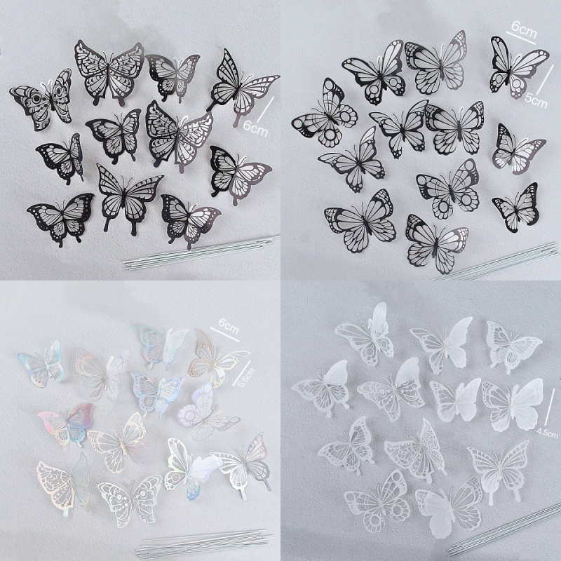 小红书简约唯美黑色系炫彩白色蝴蝶蛋糕装饰品女神生日情人节蛋糕