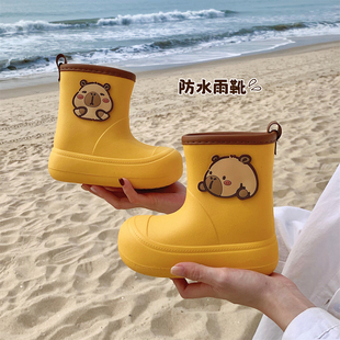 软底雨靴男童女童百搭可爱胶鞋趣味卡皮巴拉水豚亲子儿童防水雨鞋