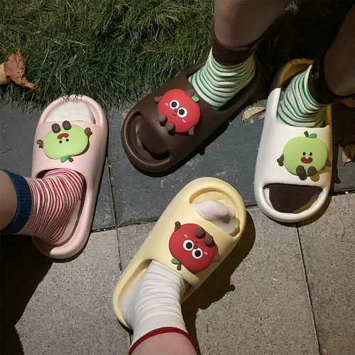 细细条eva可爱红苹果拖鞋男女