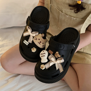 网红趣味蝴蝶结小猫户外防滑洞洞鞋厚底eva时尚度假沙滩凉鞋女夏
