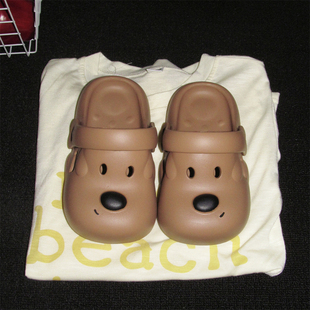 新款趣味可爱狗狗拿铁色个性厚底亲子凉拖鞋夏儿童男童女童洞洞鞋