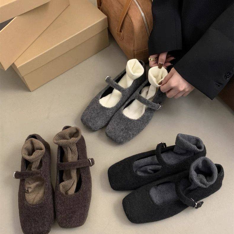 复古方头平底一字扣带玛丽珍鞋女2025年新款保暖加绒小众毛毛单鞋,女鞋,玛丽珍鞋,淘宝优惠券,粉丝福利购,淘宝优惠卷