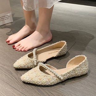 单鞋女2024新款春秋百搭浅口气质仙女风淑女鞋子夏软底尖头平底鞋