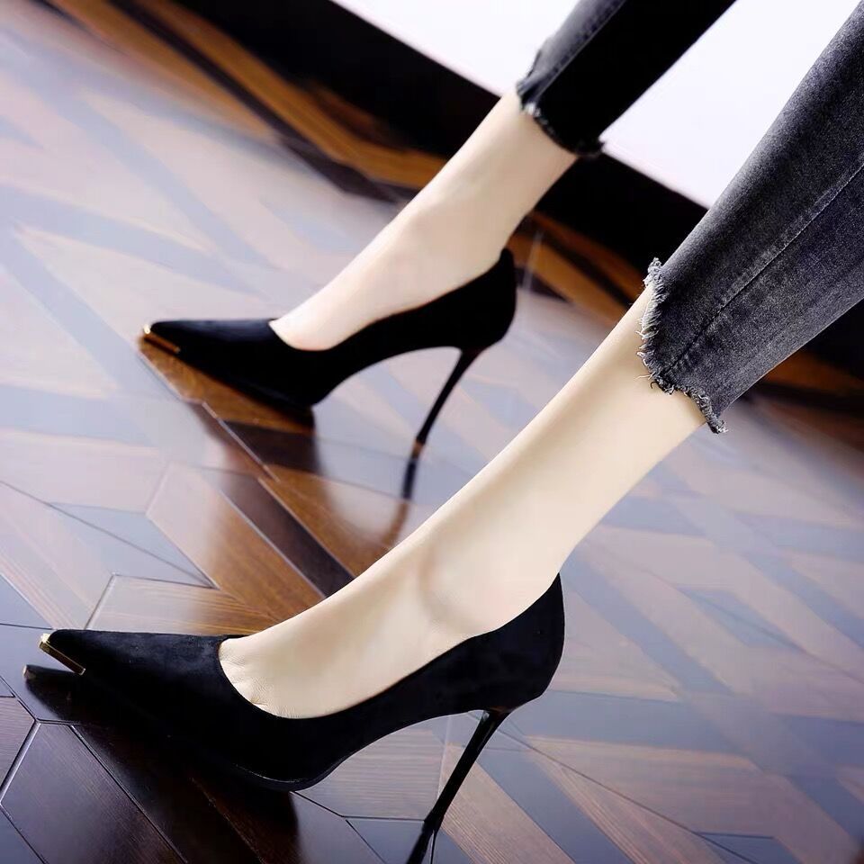 法式磨砂防撞金属尖头高跟鞋2025秋季优雅晚宴礼服细跟浅口单鞋女