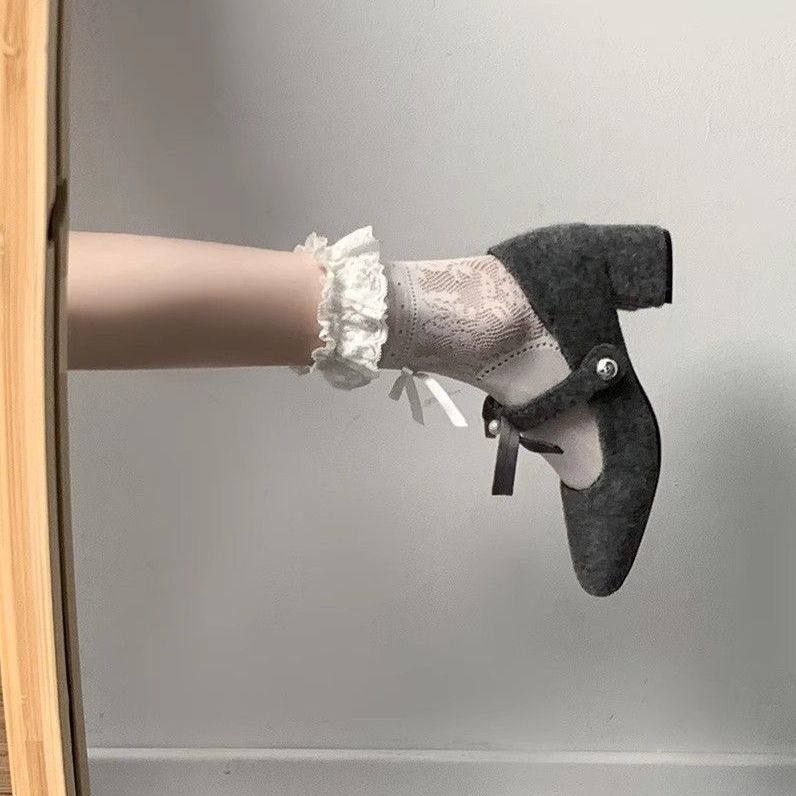 复古毛毛玛丽珍鞋女2025秋季新款法式灰色加绒单鞋气质粗跟晚晚鞋,女鞋,浅口单鞋,淘宝优惠券,粉丝福利购,淘宝优惠卷