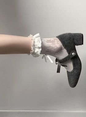 复古毛毛玛丽珍鞋女2025秋季新款法式灰色加绒单鞋气质粗跟晚晚鞋