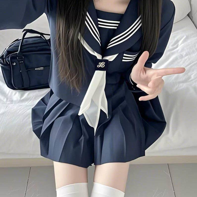风铃羽原创正统水手服改良绀三本基础款jk制服