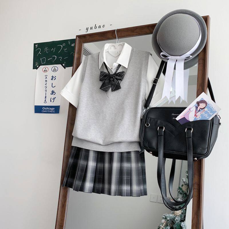 喵太JK原创制服套装正版格裙毛衣背心学院风女短裙校供百褶裙