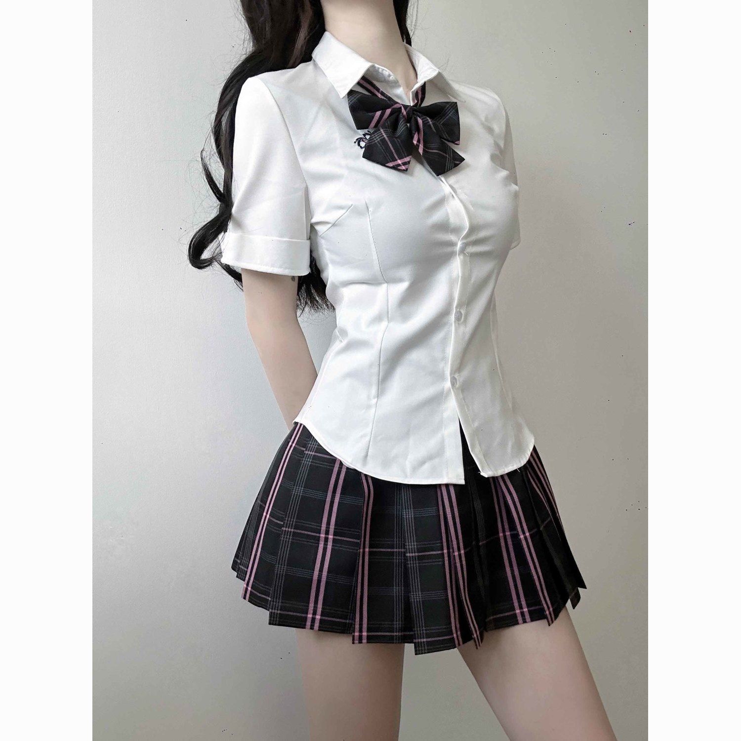 琉璃喵【小g】正版jk收腰衬衫显瘦上衣学院辣妹纯欲风格裙套装