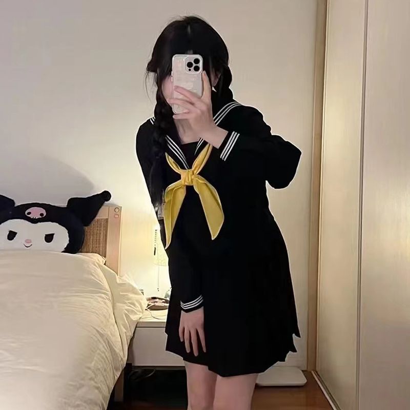 正统jk制服裙基础款黑三本日系中间服校供水手服长袖大码班服套装